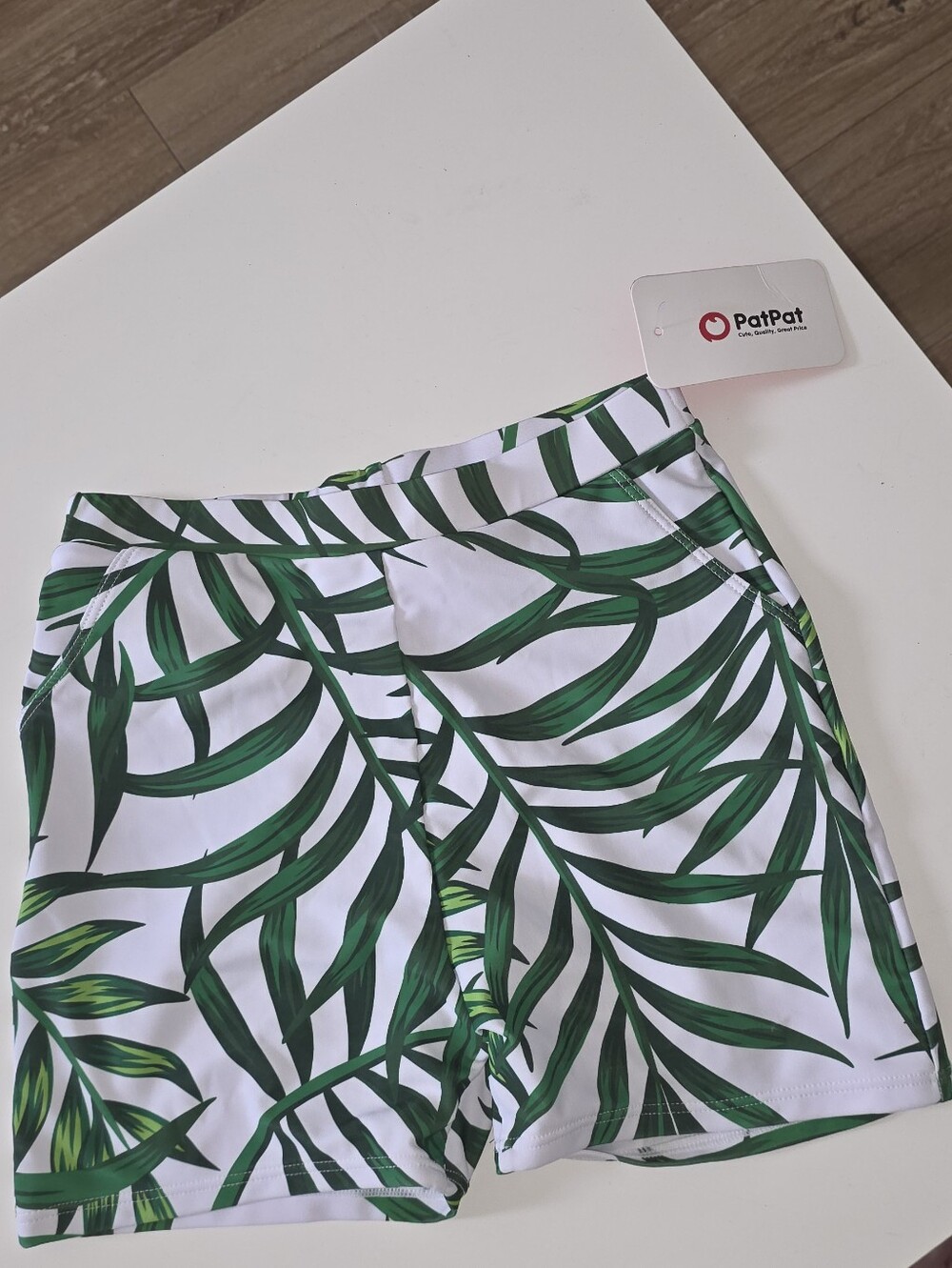 PatPat White & Green Tropical Palm Leaf Swimming Shorts Boys 8-9 YEARS